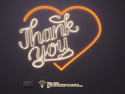 Neon Lighting Combination With Heart Shaped Outline And Thank You Wording 3d model