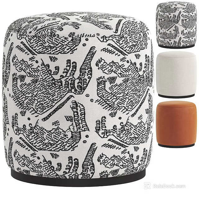 Stylish Round Shoe Bench With Black White Pattern And Multiple Color Choices 3d model