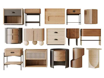 Modern Bedside Tables With Wooden Finishes Different Storage Designs And Styles 3d model