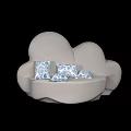 Cloud Shaped Sofa and Coffee Table Set with Blue Patterned Decorative Pillows 3d model