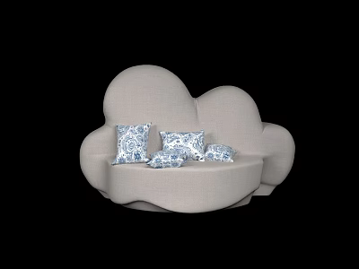 Cloud Shaped Sofa and Coffee Table Set with Blue Patterned Decorative Pillows 3d model