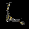 Modern Foldable Electric Scooter With Metallic Silver And Yellow Accents On Dark Reflective Surface