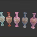 Five Different Style Ceramic Vase Sculptures With Brown Mottled Texture Arranged in a Row