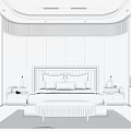 Elegant Modern Bedroom Interior With Green Velvet Bench Palm Tree Wall Decor And Bedside Lamps