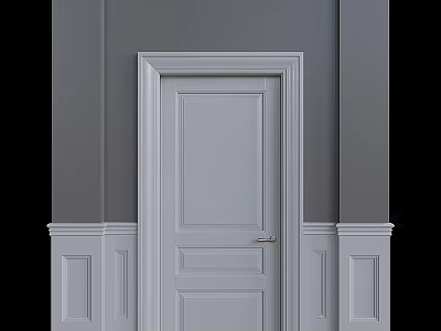 White Swing Door With Frame And Gray Wall Decorative Trim Design 3d model