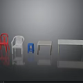 Colorful Modern Furniture Collection Featuring Red White Chairs Blue Stool And White Tables