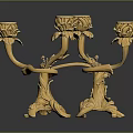 Ornate Golden Decorative Candelabra With Intricate Floral Details And Holders