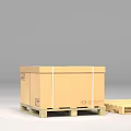 Cardboard Box on Wooden Pallet with Recycled Label and Another Pallet