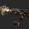 Futuristic Mechanical Gun Weapon With Flame Shooting And Smoke Effects