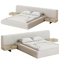 Modern Double Bed With Upholstered Headboard Bedside Tables White Sheets And Pillows 3d model