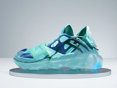 Futuristic Sports Shoes With Teal Blue Color Transparent Sole And Modern Design 3d model