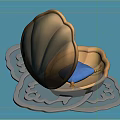 Cartoon Scene Featuring Open Shell With Blue Cushion On Patterned Mat