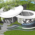 Modern gallery demonstration area grid gallery curve special-shaped landscape gallery construction 3d model