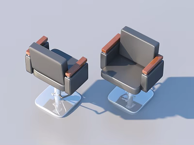 Modern Barber Chair With Gray Upholstery Wooden Armrests And Metal Base 3d model