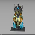 Mythical Female Creature Bust Featuring Green Skin Elaborate Headpiece Blue Gemstones And Wave Base