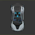 Silver Sports Car With Futuristic Design Black Roof Rear Spoiler And Blue Accent Lights