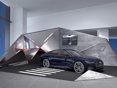 Live Stream Audi A7 Car Display With Geometric Stand And Brand Logo 3d model