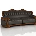 Classic Gray Tufted Sofa Set With Marble Top Coffee Table And Carved Wooden Legs