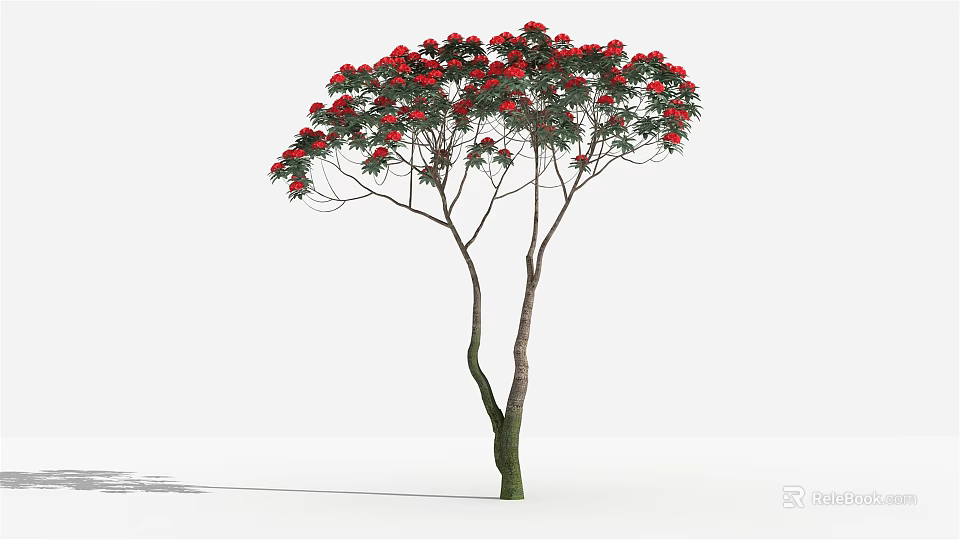 Beautiful Arbor With Red Flowers Green Brown Trunk And Multiple Branches 3d model