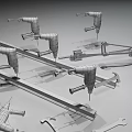 Industrial Equipment Showcasing Green Yellow Red Blue Drills Wrenches Hammers And Metal Rods