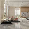 Modern Sales Office Lobby With Circular Chandeliers Architectural Model Display And Elegant Decor