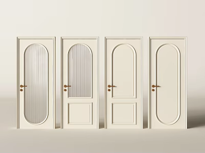 Four Modern Hinged Doors with Various Designs Glass Panels and Metal Handles 3d model