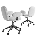 Two Light Colored Upholstered Office Chairs With Armrests And Five Star Caster Bases