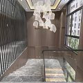 Modern Lobby Interior Design With Chandelier Marble Floor Staircase And Large Windows