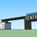 Modern Market Centre Entrance Gate With Black Pillars And Large Signage