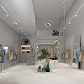 Modern Clothing Store Interior With White Design Arch Windows Sofa And Clothes Racks