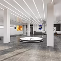 Modern Retail Store Interior With White Columns Round Display And Ceiling Lights 3d model