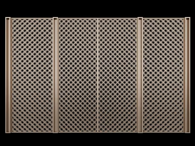 Four Panel Room Divider With Intricate Grid Pattern And Metal Construction 3d model