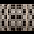 Four Panel Room Divider With Intricate Grid Pattern And Metal Construction