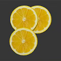 Bright Yellow Lemon Slices Showing Fresh Texture And Shiny Reflection On Black Background