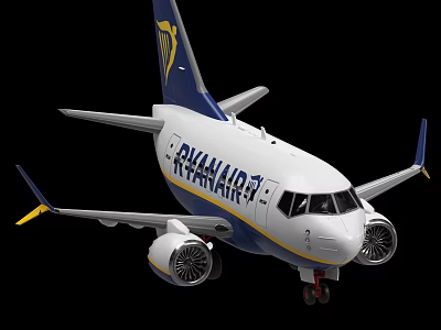 Ryanair Passenger Airplane Model With White Blue Yellow Livery And Logo Design 3d model