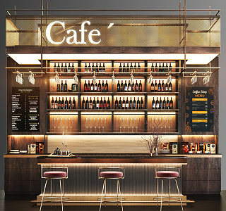 Light Luxury Bar Chair Combination Wine Bar 3d model