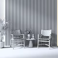 Modern Two Chairs And Small Round Table Set With Wooden Striped Wall And Herringbone Floor