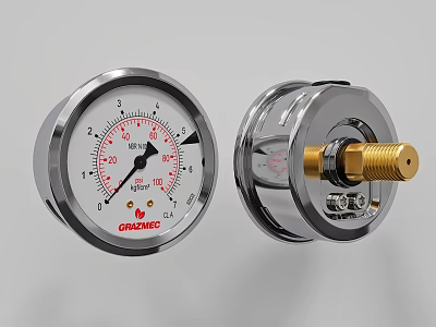 Industrial Pressure Gauge With GANGWEI Brand Dial Pointer And Threaded Connection 3d model