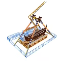 Pirate Ship Amusement Ride With Blue Railings Stairs And Decorative Structure