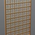 Elegant Wooden Room Divider with Intricate Grid Pattern and Golden Frame 3d model