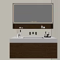 Modern Bathroom Vanity Cabinet With Backlit Mirror White Countertop And Brown Storage Design