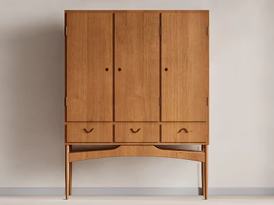 Wooden Entryway Side Cabinet With Simple Design Drawers And Natural Tone 3d model