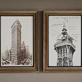 Pair Of Vintage Gold Framed Classic Architectural Prints For Wall Decor