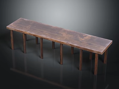 Long Wooden Bench With Natural Texture And Multiple Legs Simple Design Furniture 3d model