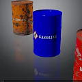 Colorful Oil Drums With Crude Oil Flammable Waste And Motor Oil Labels