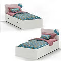 Cute Kids Bed With White Frame Pink Padded Headboard And Blue Animal Pattern Bedding