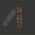 Unique Vintage Skateboard Design With Wooden Deck Mechanical Gears And Metal Parts
