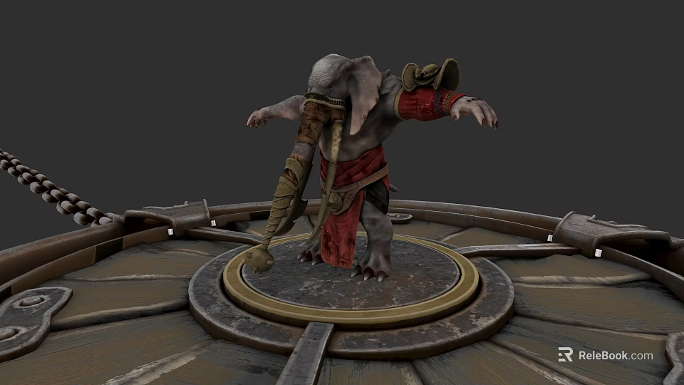 Elephant Character In Red Brown Outfit With Outstretched Arms On Circular Platform 3d model 