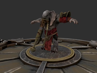 Elephant Character In Red Brown Outfit With Outstretched Arms On Circular Platform 3d model
