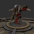 Elephant Character In Red Brown Outfit With Outstretched Arms On Circular Platform